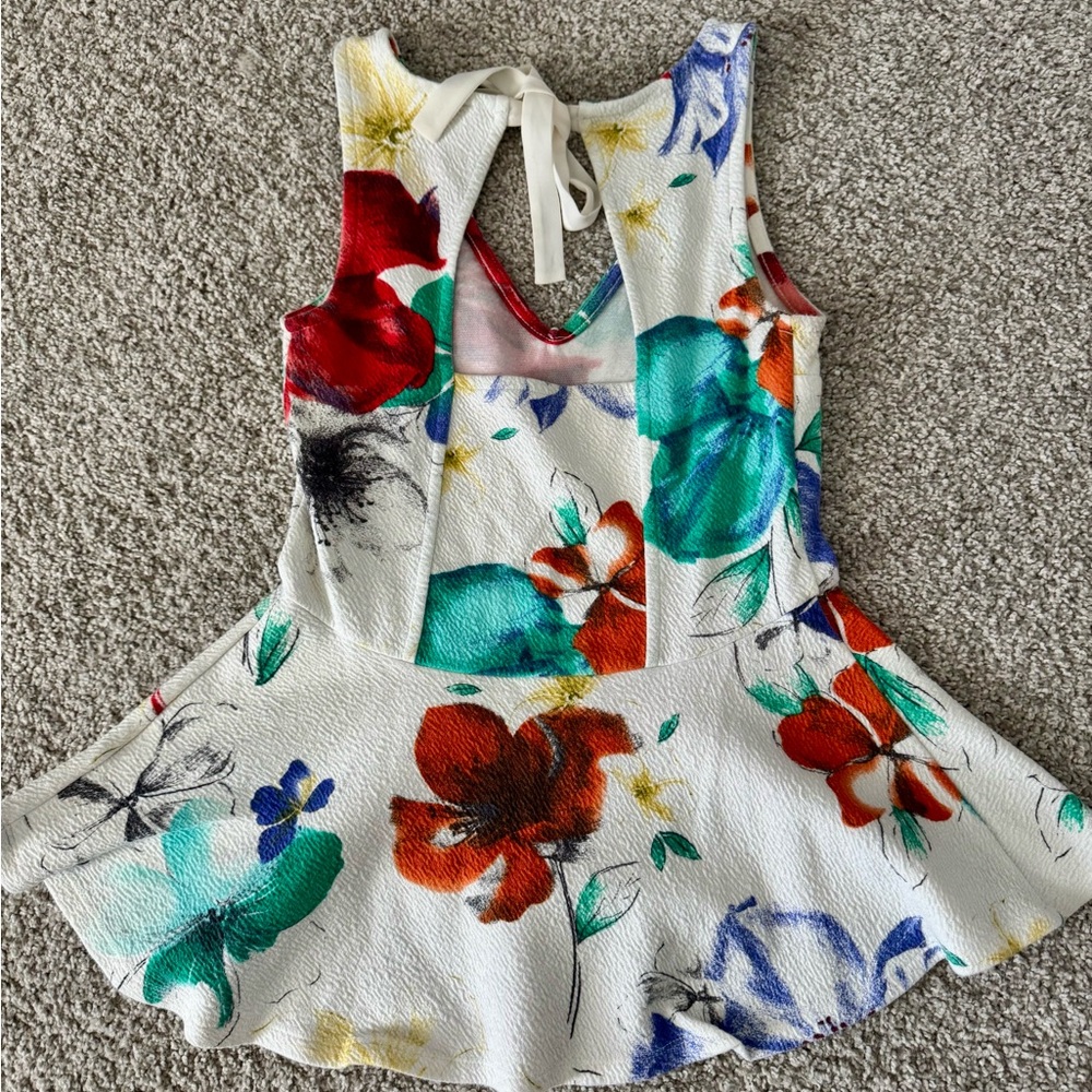 Anthropologie Floral Sleeveless cut out peplum top - Picture 2 of 4